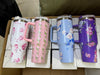 Stainless Steel Flower Design Tumbler set: 40oz vacuum insulated car mugs with lids, handles, and floral prints.