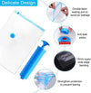 Vacuum Storage Bags Set with hand pump, featuring double-layer sealing and anti-leak design for space-saving storage.